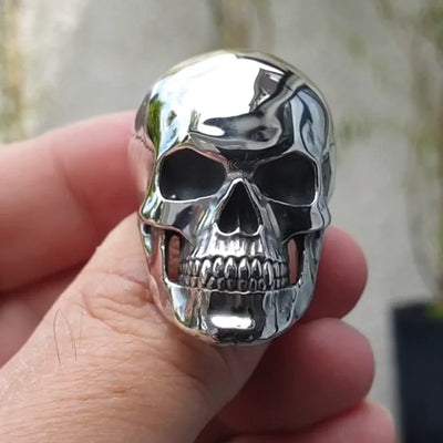 Chrome Skull Biker Ring – Heavy Metal Gothic Punk Jewelry for Men | Low Riders MC Edition