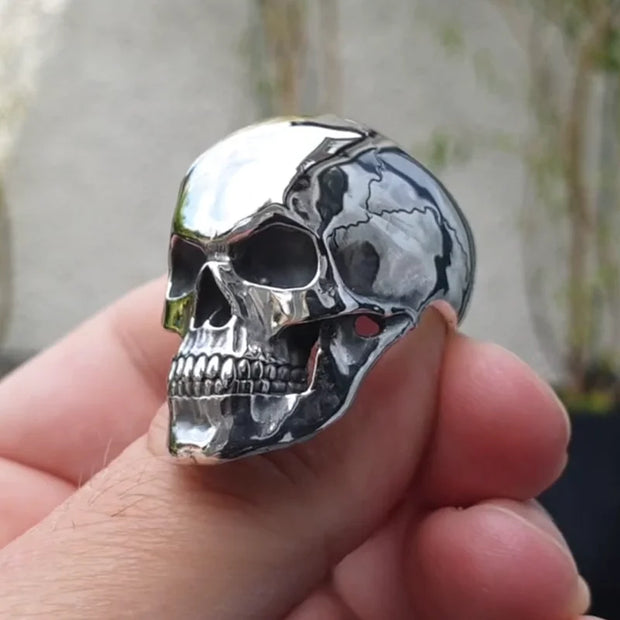 Chrome Skull Biker Ring – Heavy Metal Gothic Punk Jewelry for Men | Low Riders MC Edition