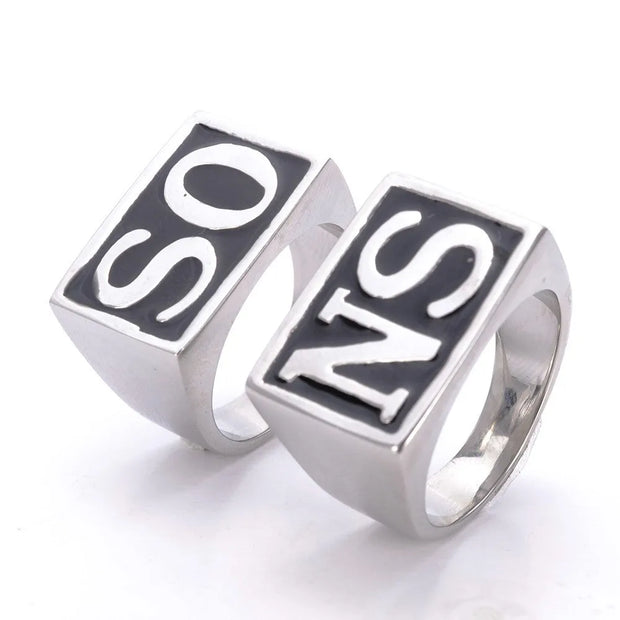 SONS 2-Piece Ring Set – Stainless Steel SO/NS Biker Tribute
