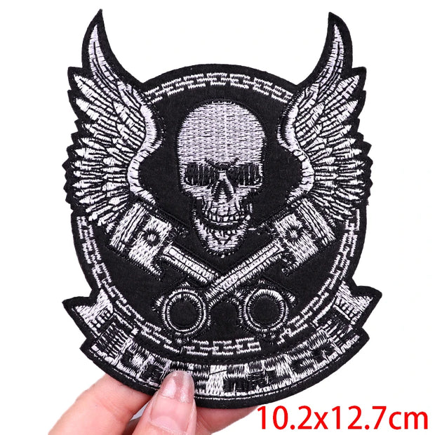 "Ride Hard" Embroidered Biker Patch Set – Iron-On Motorcycle Badges for Jackets, Vests & Gearheads