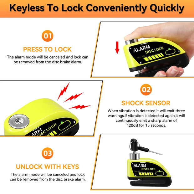 Motorcycle Disc Brake Alarm Lock – Rechargeable Anti-Theft Security