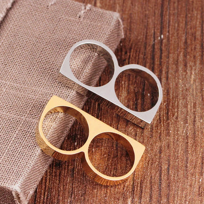 Double Barrel Statement Ring – Stainless Steel Punk Biker Jewelry