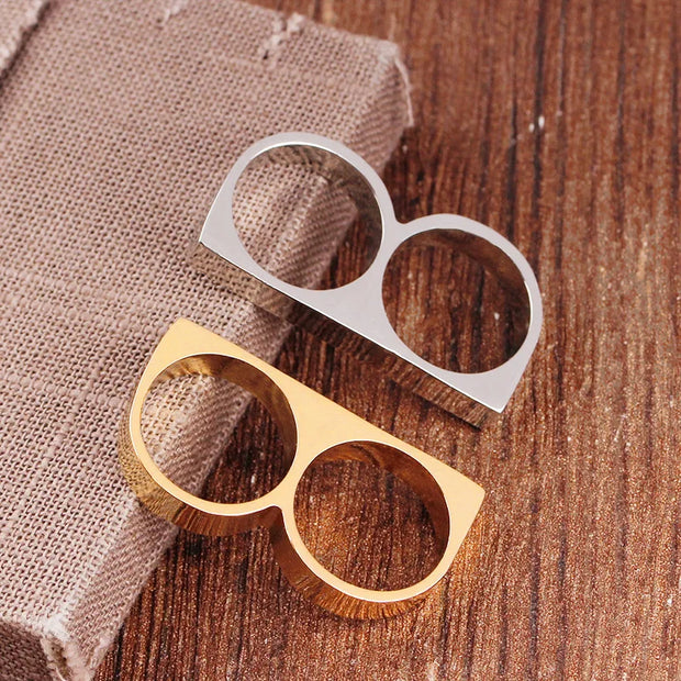 Double Barrel Statement Ring – Stainless Steel Punk Biker Jewelry