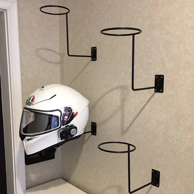 Wall-Mount Motorcycle Helmet Rack – Black Steel Holder for Hats, Helmets, Coats