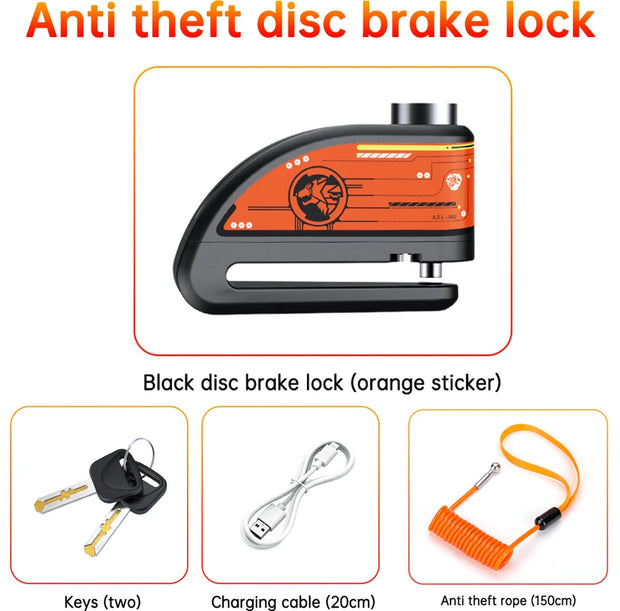 Motorcycle Disc Brake Alarm Lock – Rechargeable Anti-Theft Security
