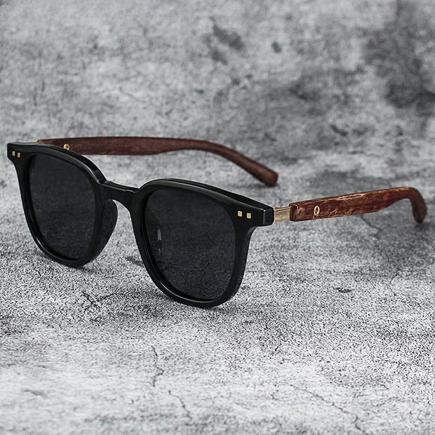 Vintage Biker-Style Sunglasses | UV400 Retro Rider Shades with Wood-Texture Arms