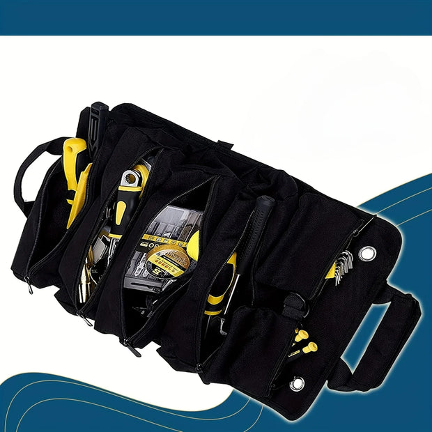 Heavy-Duty Roll-Up Tool Bag Organizer – 6 Detachable Pouches – Built for the Road