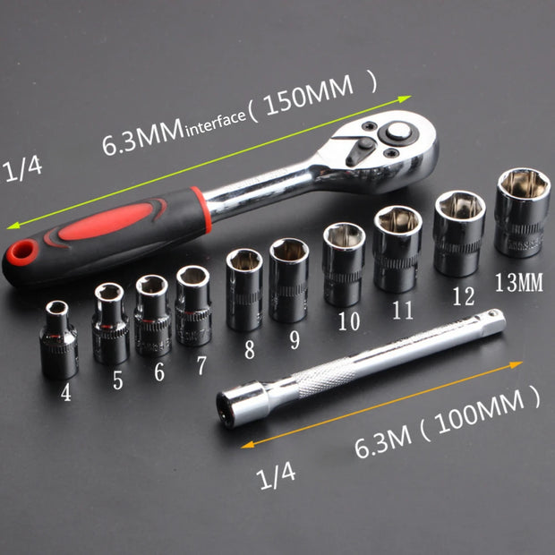 Chrome Socket Wrench Set – 12pc Heavy-Duty Repair Kit for Motorcycles, Cars, Boats & More