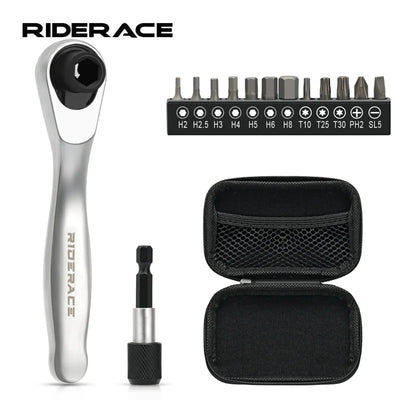 RIDERRACE 12-in-1 Ratchet Screwdriver Set with Allen Key and Bit Heads