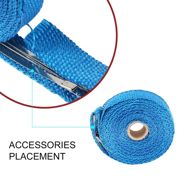 5M Fiberglass Exhaust Wrap Heat Shield Tape – Motorcycle Thermal Header Pipe Insulation with Stainless Steel Ties