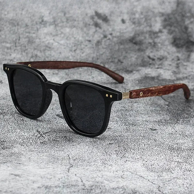 Vintage Biker-Style Sunglasses | UV400 Retro Rider Shades with Wood-Texture Arms