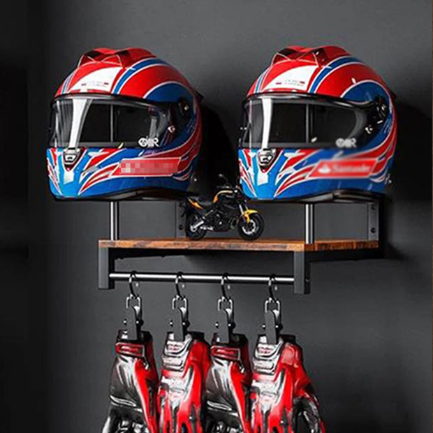 Motorcycle Helmet Wall Mount Wooden Shelf