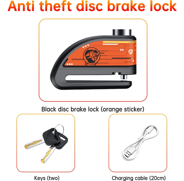 Motorcycle Disc Brake Alarm Lock – Rechargeable Anti-Theft Security