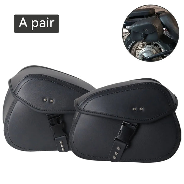 Universal Motorcycle Saddlebags – PU Leather Storage for Any Ride