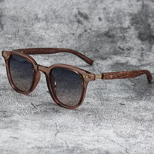 Vintage Biker-Style Sunglasses | UV400 Retro Rider Shades with Wood-Texture Arms