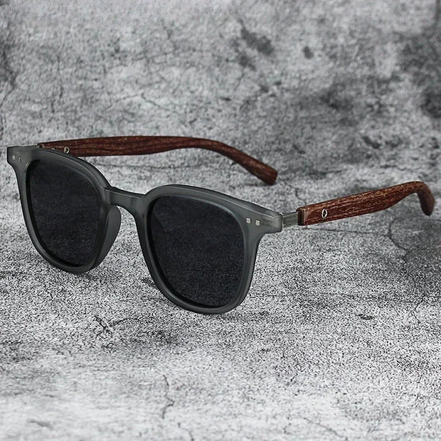Vintage Biker-Style Sunglasses | UV400 Retro Rider Shades with Wood-Texture Arms