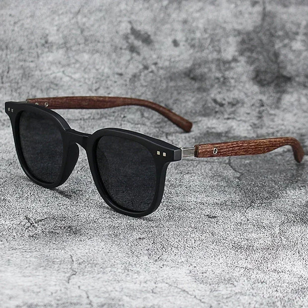 Vintage Biker-Style Sunglasses | UV400 Retro Rider Shades with Wood-Texture Arms