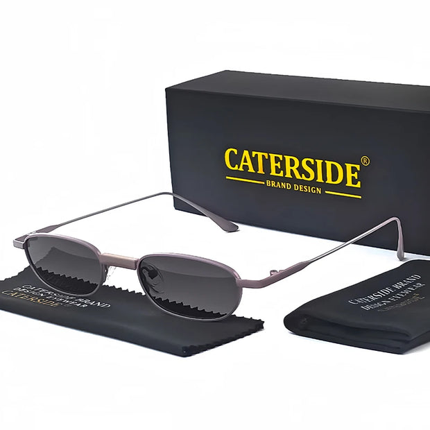 CaterSide Slim Oval Punk Sunglasses – UV400 Polarized Eyewear for Riders