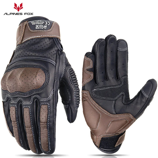 ALPINES FOX Vintage Leather Motorcycle Gloves