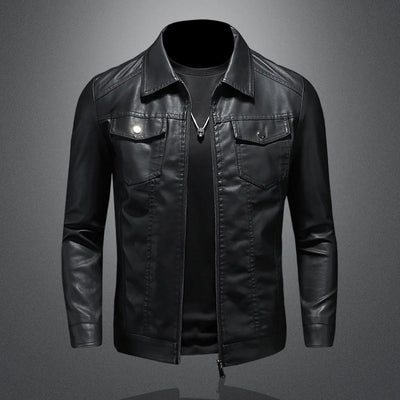 Men's PU Leather Motorcycle Jacket – Slim Fit, Waterproof, Thick/Thin Lined, Biker Style with Turn-Down Collar