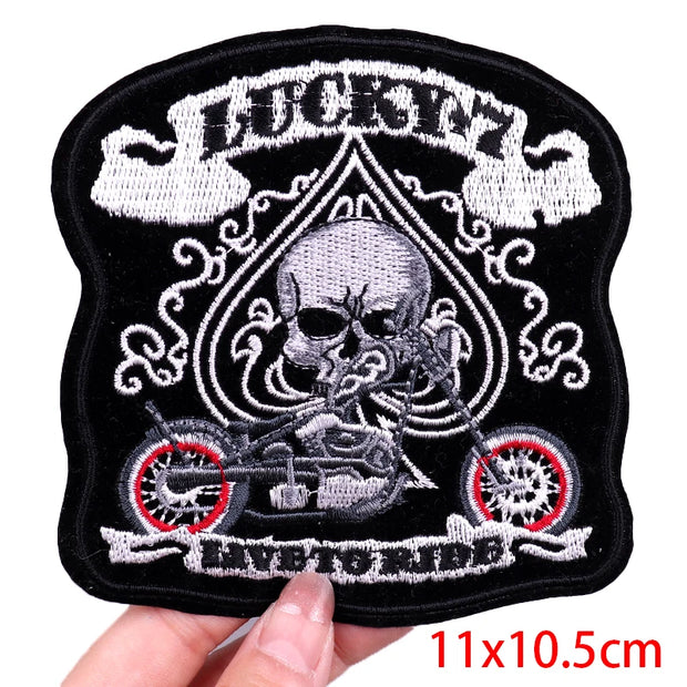 "Ride Hard" Embroidered Biker Patch Set – Iron-On Motorcycle Badges for Jackets, Vests & Gearheads