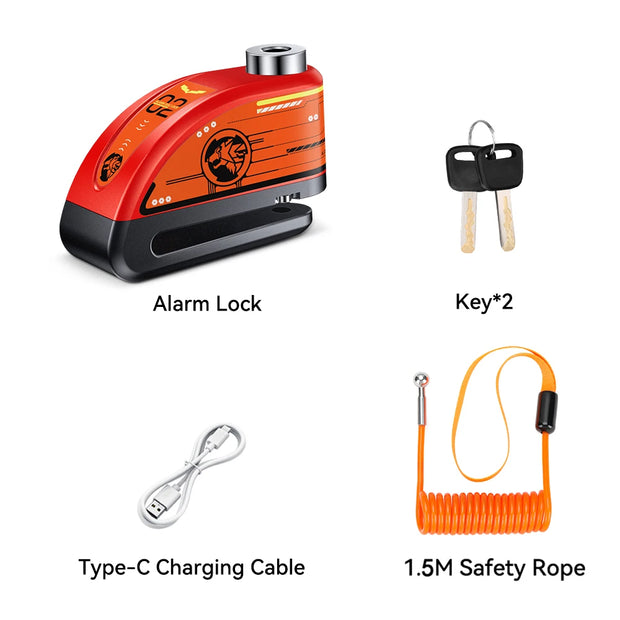 Motorcycle Disc Brake Alarm Lock – Rechargeable Anti-Theft Security