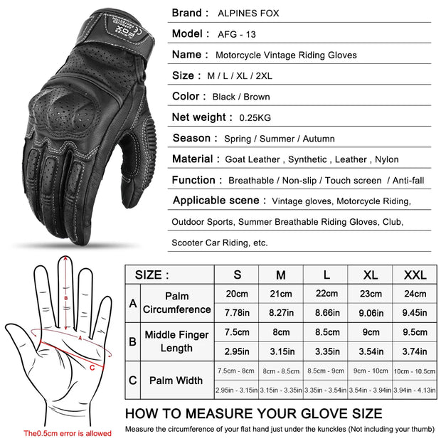 ALPINES FOX Vintage Leather Motorcycle Gloves
