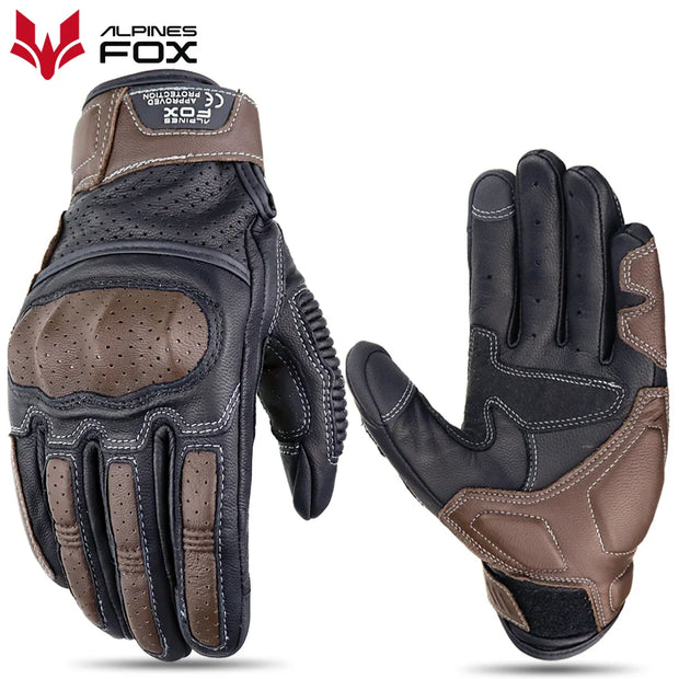 ALPINES FOX Vintage Leather Motorcycle Gloves
