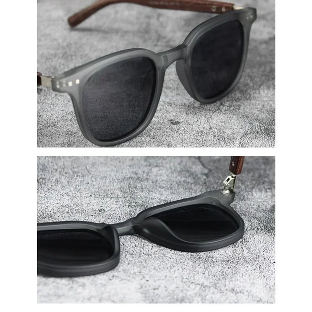 Vintage Biker-Style Sunglasses | UV400 Retro Rider Shades with Wood-Texture Arms