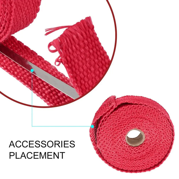 5M Fiberglass Exhaust Wrap Heat Shield Tape – Motorcycle Thermal Header Pipe Insulation with Stainless Steel Ties