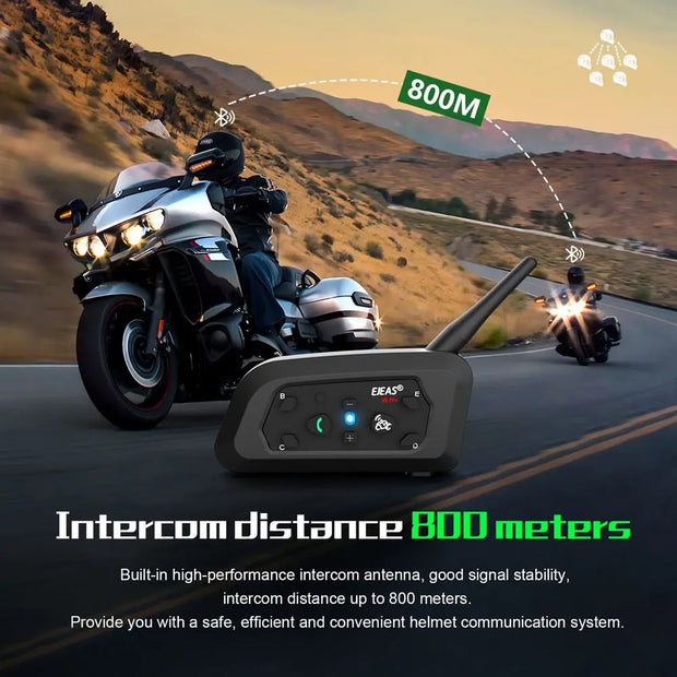 EJEAS V6 PRO+ Bluetooth Motorcycle Intercom 800M Range | Waterproof 6-Rider Headset | Helmet Speaker System
