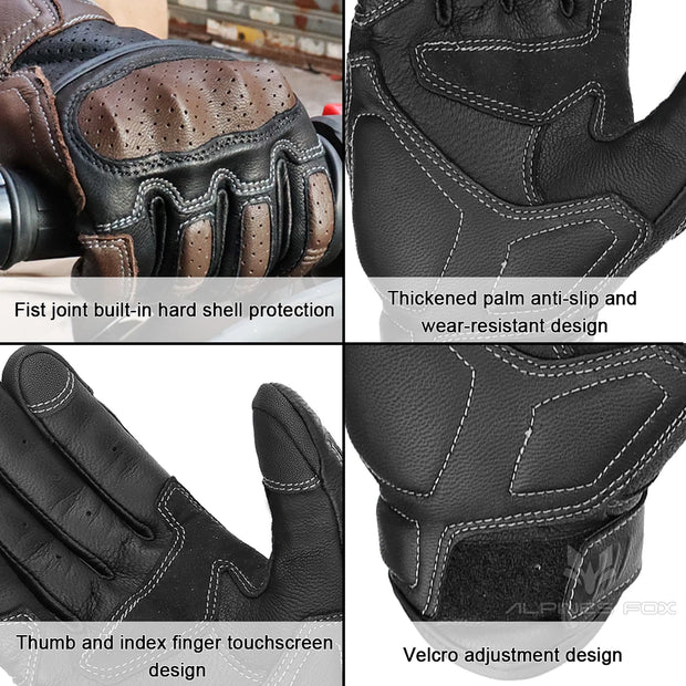 ALPINES FOX Vintage Leather Motorcycle Gloves