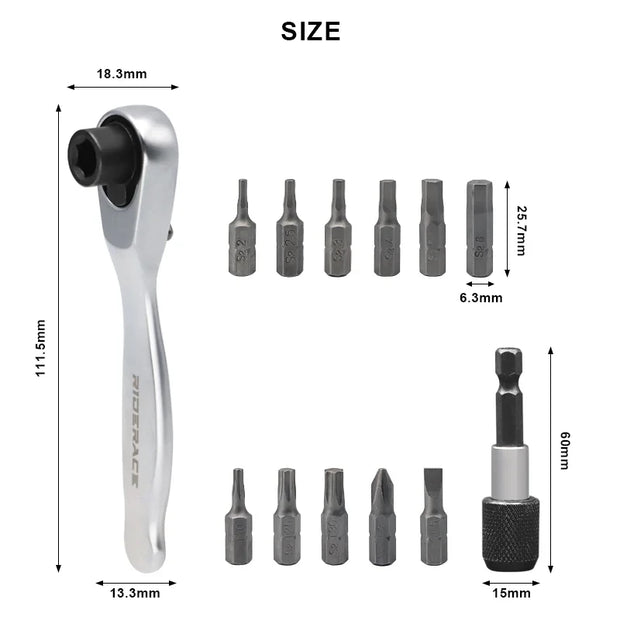 RIDERRACE 12-in-1 Ratchet Screwdriver Set with Allen Key and Bit Heads