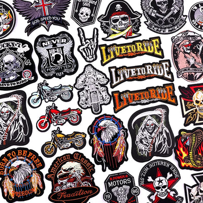 "Ride Hard" Embroidered Biker Patch Set – Iron-On Motorcycle Badges for Jackets, Vests & Gearheads