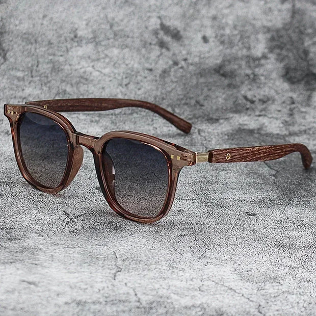 Vintage Biker-Style Sunglasses | UV400 Retro Rider Shades with Wood-Texture Arms