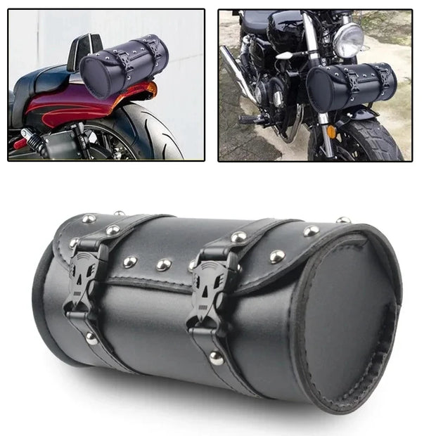 Motorcycle Fork Bag – PU Leather Saddlebag Tool Roll Storage Pouch