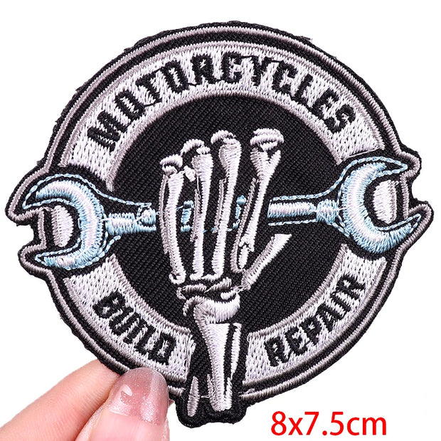 "Ride Hard" Embroidered Biker Patch Set – Iron-On Motorcycle Badges for Jackets, Vests & Gearheads