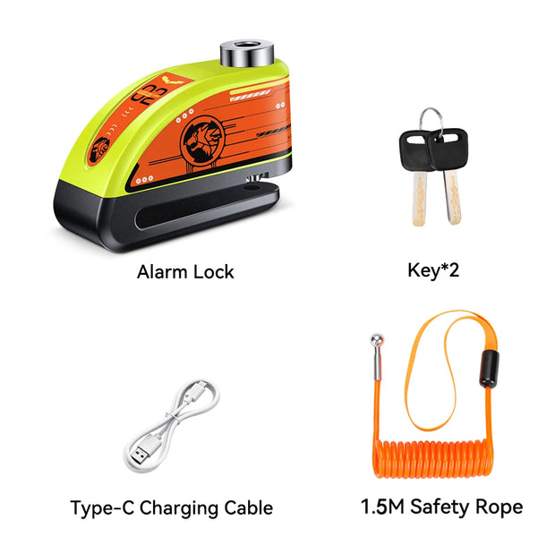 Motorcycle Disc Brake Alarm Lock – Rechargeable Anti-Theft Security