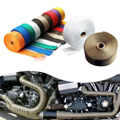 5M Fiberglass Exhaust Wrap Heat Shield Tape – Motorcycle Thermal Header Pipe Insulation with Stainless Steel Ties