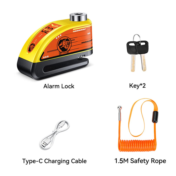 Motorcycle Disc Brake Alarm Lock – Rechargeable Anti-Theft Security