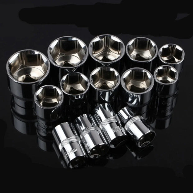 Chrome Socket Wrench Set – 12pc Heavy-Duty Repair Kit for Motorcycles, Cars, Boats & More