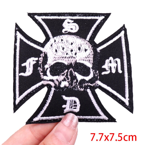 "Ride Hard" Embroidered Biker Patch Set – Iron-On Motorcycle Badges for Jackets, Vests & Gearheads