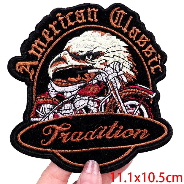 "Ride Hard" Embroidered Biker Patch Set – Iron-On Motorcycle Badges for Jackets, Vests & Gearheads