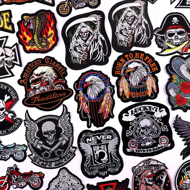 "Ride Hard" Embroidered Biker Patch Set – Iron-On Motorcycle Badges for Jackets, Vests & Gearheads
