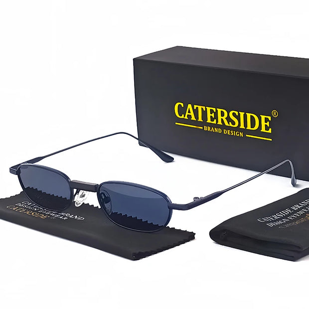 CaterSide Slim Oval Punk Sunglasses – UV400 Polarized Eyewear for Riders