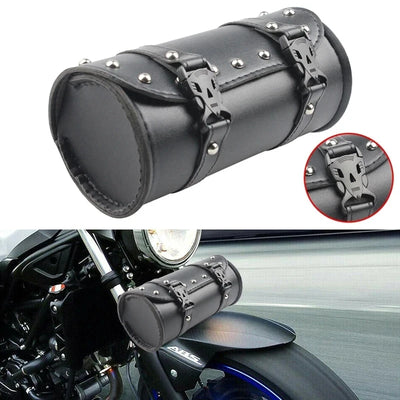 Motorcycle Fork Bag – PU Leather Saddlebag Tool Roll Storage Pouch