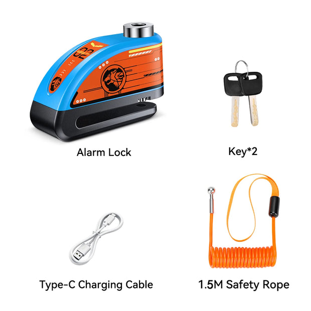Motorcycle Disc Brake Alarm Lock – Rechargeable Anti-Theft Security