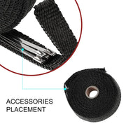 5M Fiberglass Exhaust Wrap Heat Shield Tape – Motorcycle Thermal Header Pipe Insulation with Stainless Steel Ties