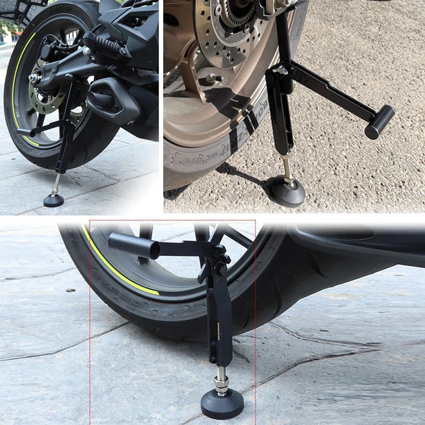 Foldable Heavy-Duty Motorcycle Lift Stand – Adjustable Carbon Steel Frame with Armrest Support