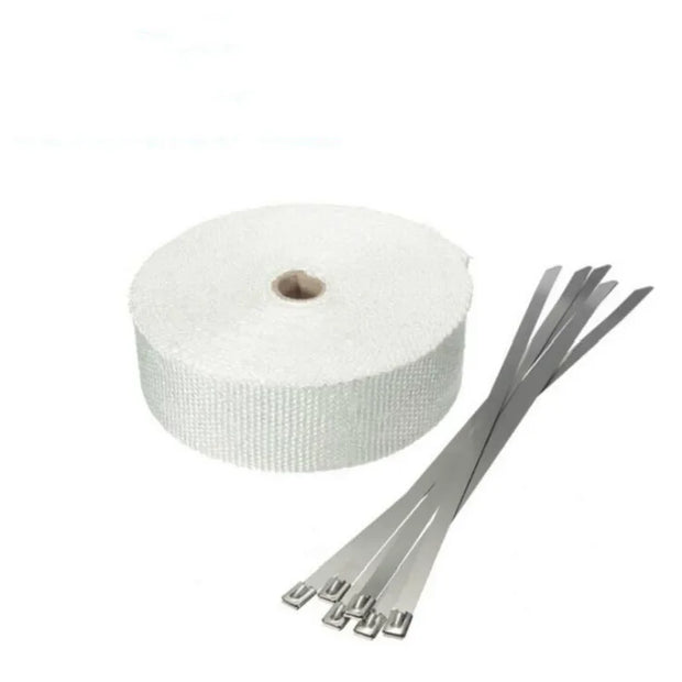 5M Fiberglass Exhaust Wrap Heat Shield Tape – Motorcycle Thermal Header Pipe Insulation with Stainless Steel Ties
